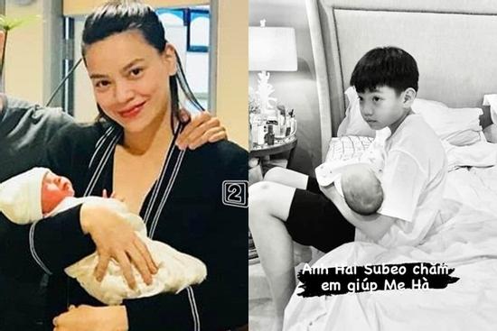 Subeo bế em giúp mẹ Hồ Ngọc Hà, nhìn là biết đã có nhiều kinh nghiệm