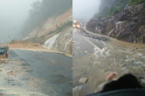Clip: Kinh hoàng nước từ vách núi bên đường đổ xuống ầm ầm khiến nhiều tài xế hoảng hồn-1