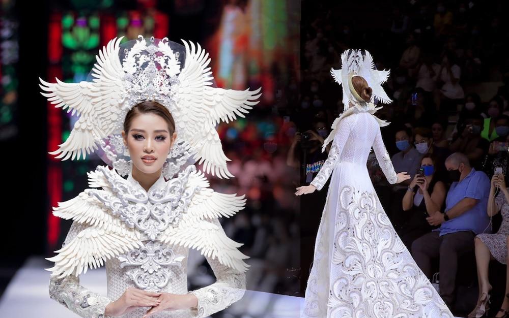 Khánh Vân lộ vật thể lạ khi diện áo dài hoành tráng, catwalk uy nghiêm-8