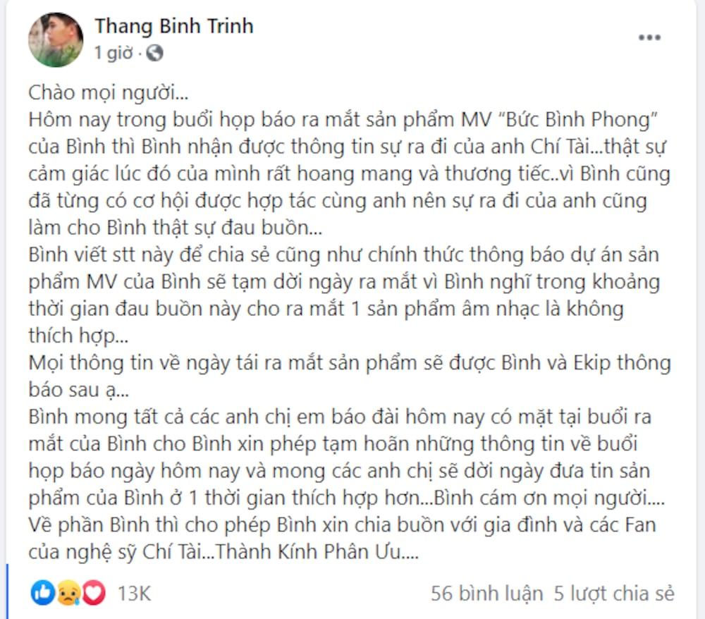 Trịnh Thăng Bình dời lịch ra MV, nghẹn ngào trước sự ra đi của nghệ sĩ Chí Tài-4