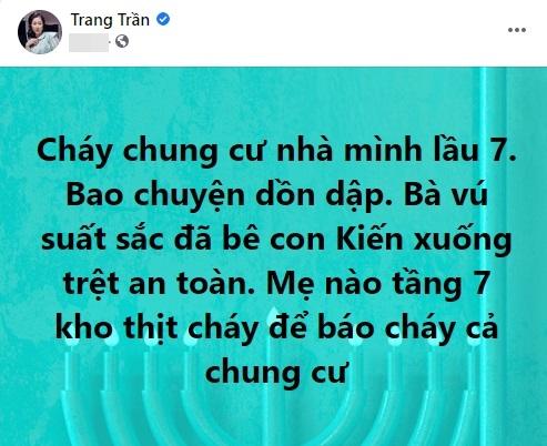 Trang Trần tá hỏa khi chung cư cháy, con gái theo vú em tháo chạy-1