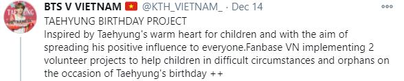 Fan Việt Nam quyên góp cho trẻ em kỷ niệm sinh nhật tuổi 26 của V BTS-3