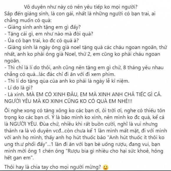 Đòi quà giáng sinh, cô gái không nhận được gì còn bị bạn trai tuyên bố Người yêu không xinh không có quà em nhé-1