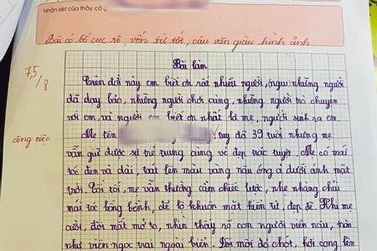 Học sinh lớp 5 làm văn tả mẹ được chấm điểm gần tuyệt đối, đọc đến đâu tan chảy đến đó