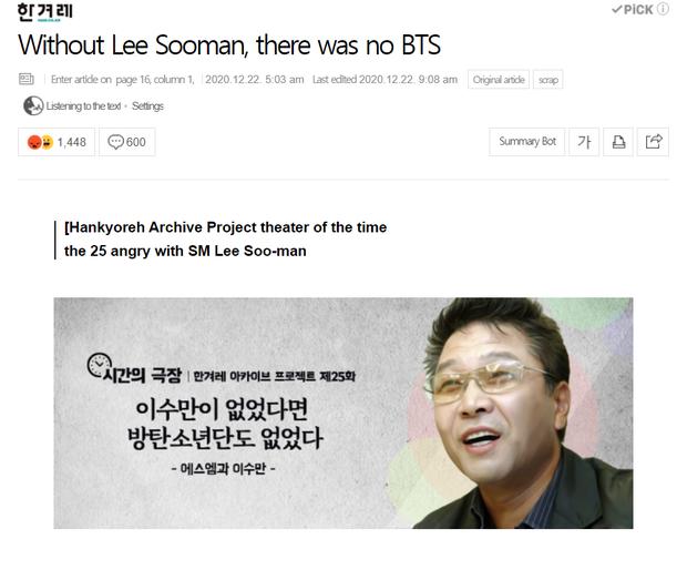 Báo Hàn nói BTS chẳng tồn tại nếu không có Lee Soo Man, Knet mỉa mai: Vắng SM khéo BTS thành công sớm hơn nhiều-2