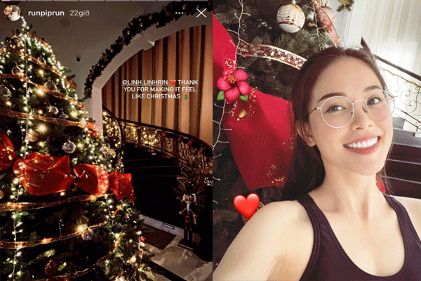 Em chồng Hà Tăng khoe cây thông khổng lồ, để lộ sống ở căn biệt thự xa hoa