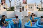 Trường Giang gây sốt với loạt ảnh tắm cùng con gái trên sân thượng