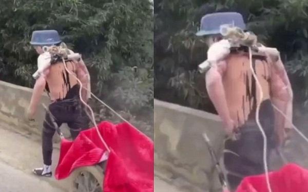 Bị tạt sơn, bắt cởi trần kéo xe 3 bánh trong đám cưới, thái độ của chú rể gây hoang mang-1