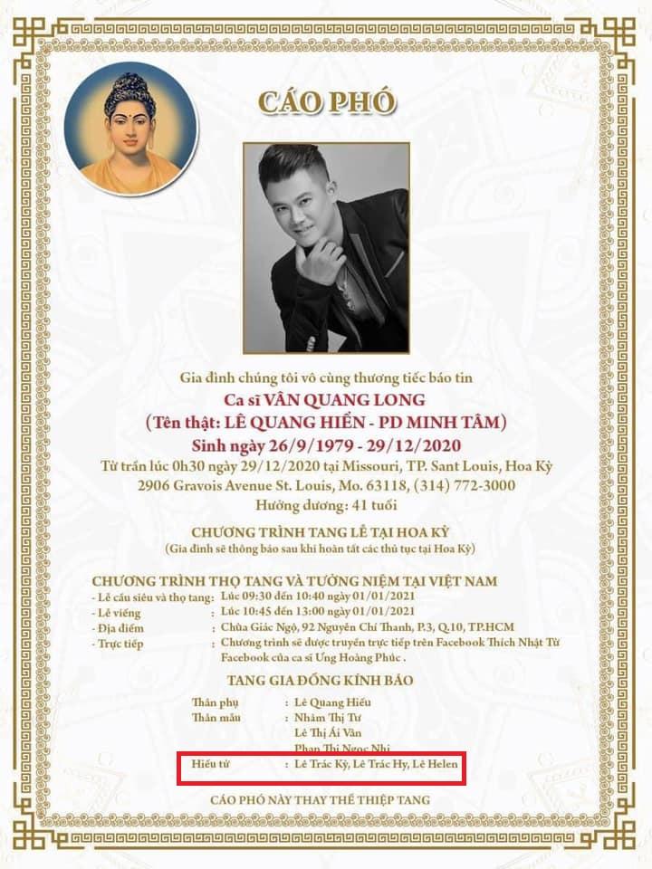 Vợ Vân Quang Long phủ nhận ăn cắp cáo phó, đổi tên con riêng của chồng-2