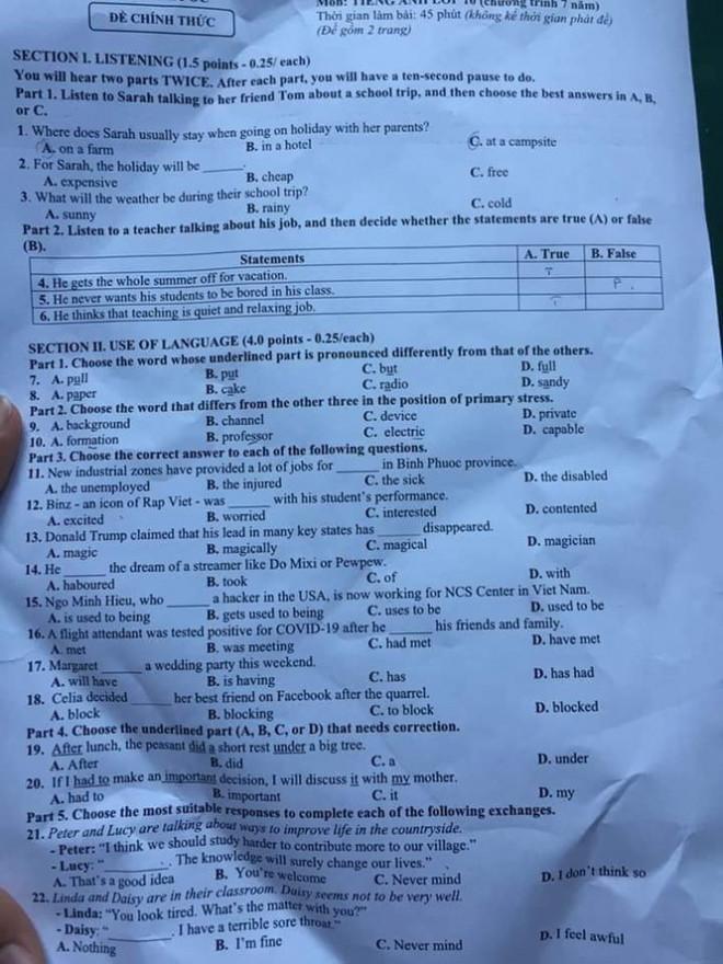 Đề thi môn tiếng Anh gây bão: Xuất hiện Độ Mixi, PewPew, BinZ-1