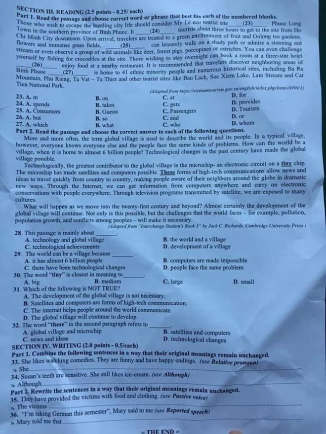 Đề thi môn tiếng Anh gây bão: Xuất hiện Độ Mixi, PewPew, BinZ-2