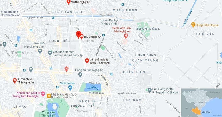 Tai nạn xảy ra tại công trình thi công tòa nhà Sở Tài chính Nghệ An. Ảnh: Google Maps.