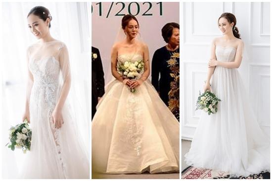 Bà xã Công Lý thay liền 3 bộ váy cưới mềm mại như sương mai trong đám cưới