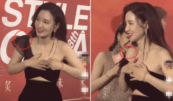 Cựu Hoa hậu Hoàn vũ Trung Quốc bị đứt dây áo và tuột váy tại thảm đỏ-3