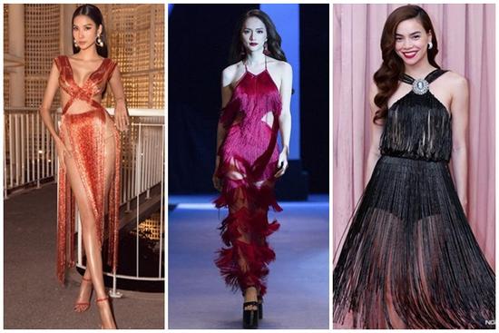 Hoàng Thùy - Ngọc Trinh - Hương Giang mê mẩn đầm tua rua hiểm hóc