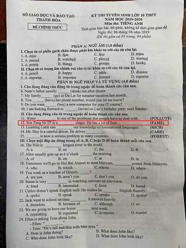 Sơn Tùng - Hải Tú bất ngờ bị réo tên trong đề thi tiếng Anh-3