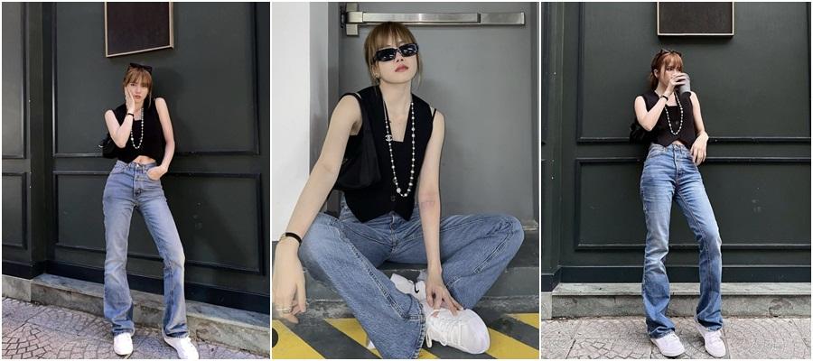 Học Thiều Bảo Trâm cách phối quần jeans vừa hack dáng vừa trendy-6
