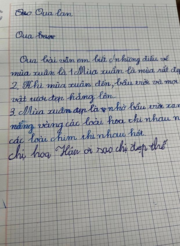 Cười sái hàm bài văn tả mùa xuân đầu một đằng, cuối một nẻo của nhóc tiểu học-1