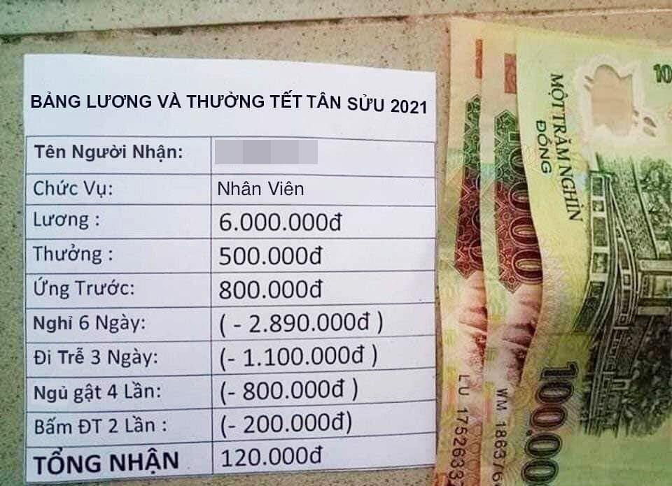 Xôn xao bảng lương thưởng Tết 6 triệu bỗng chốc co lại chỉ còn... 120 nghìn đồng!?-2