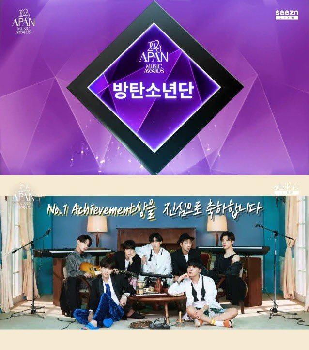 BTS đạt daesang tại lễ trao giải APAN MUSIC & STAR AWARDS 2020. Đây là giải thưởng do Hiệp hội Quản lý Giải trí Hàn Quốc tổ chức từ năm 2012, vinh danh các nghệ sĩ trong việc truyền bá Hallyu (Làn sóng Hàn Quốc) ra thế giới.