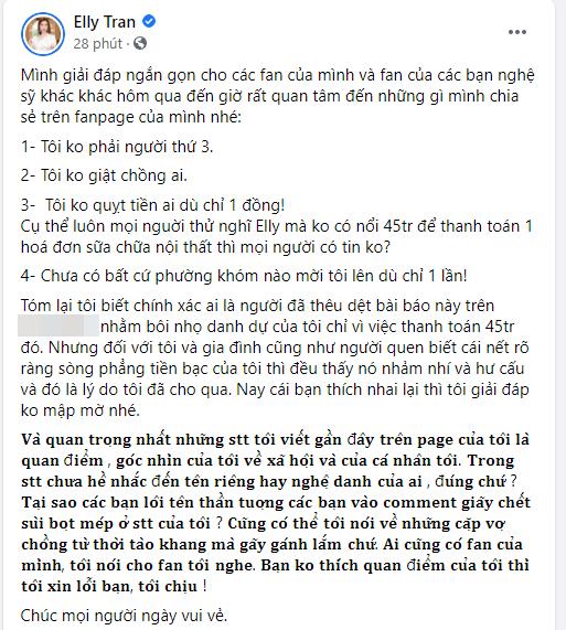 Elly Trần đáp trả tin giật chồng - quỵt tiền, phải lên phường giải quyết-3