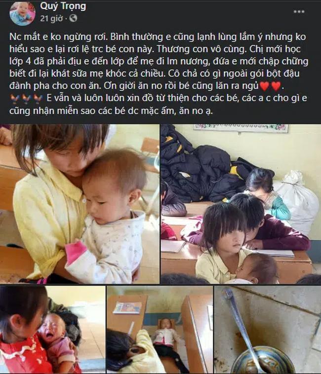 Bé gái lớp 4 ở Lai Châu địu em đến trường, dỗ em đang khóc ngay trong lớp-2