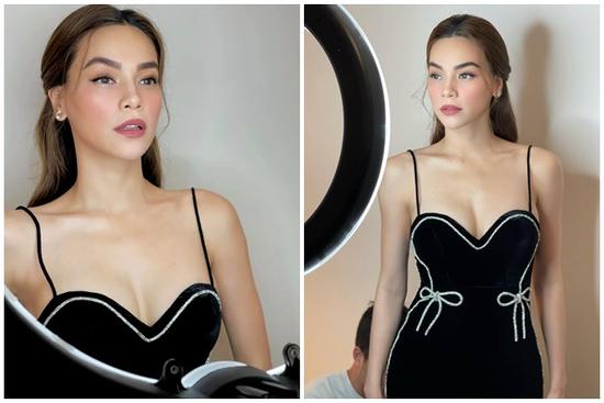 Hồ Ngọc Hà trễ nải vòng 1 nóng bỏng siêu cấp với váy hai dây nhung đen