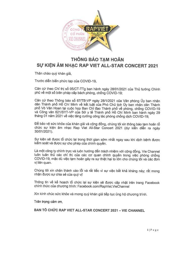 Rap Việt All-Star concert 2021 chính thức bị hoãn vì dịch Covid-19-3