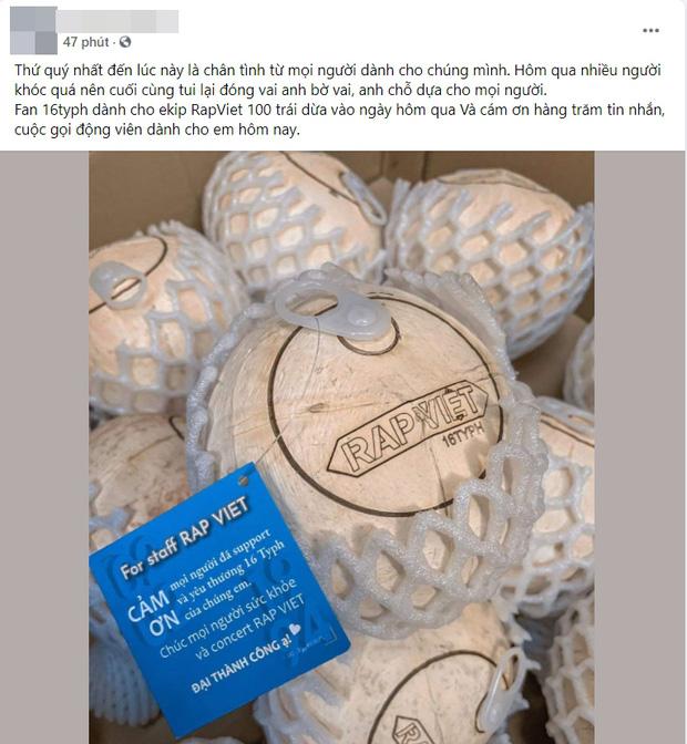 Fan 16 Typh gửi tặng 100 trái dừa cùng tin nhắn động viên ekip sau thông báo Rap Việt tạm hoãn-2