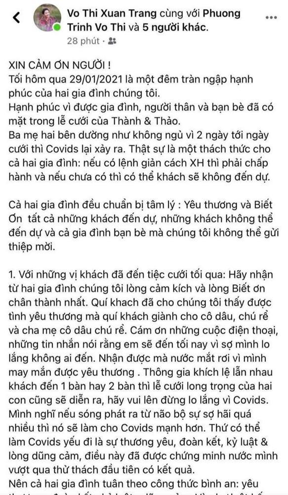Mẹ vợ Phan Thành lần đầu tiết lộ lý do vì sao phải hạn chế khách mời-1