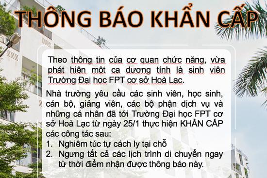 ĐH FPT ra thông báo khẩn khi phát hiện 1 sinh viên dương tính Covid-19