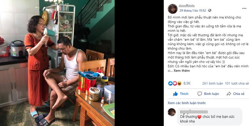 Bức hình người đàn ông U55 làm nũng để vợ gội đầu, sấy tóc đốn tim dân mạng-1