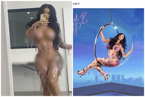 Nữ rapper Cardi B dán sticker làm trang phục 'mặc như không'