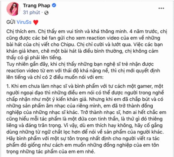 Trang Pháp vừa gửi tâm thư nhắc nhở, ViruSs lập tức phản ứng-1