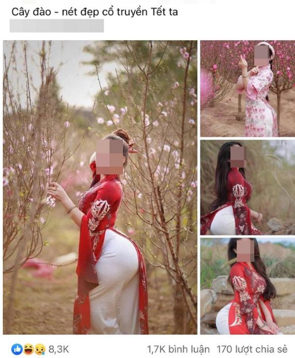 Gái xinh tạo dáng khoe vòng 3 phản cảm trong vườn đào Hà Nội-1