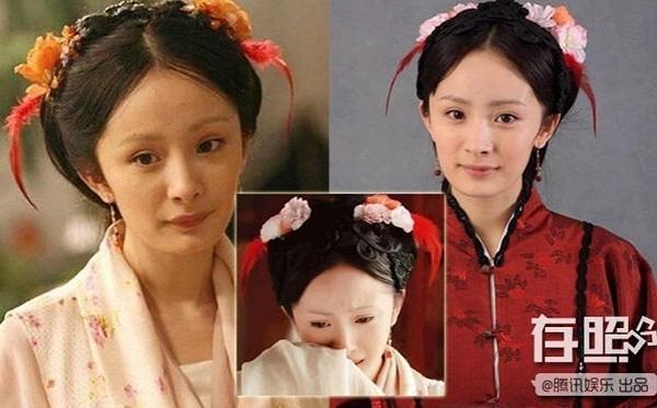 Năm 2010, Dương Mịch đóng vai Tình Văn trong "Tân Hồng lâu mộng". Tạo hình của nữ diễn viên bị chê quê mùa vì dù có cài hoa nhưng hai sợi lông màu đỏ đã chiếm hết spotlight.