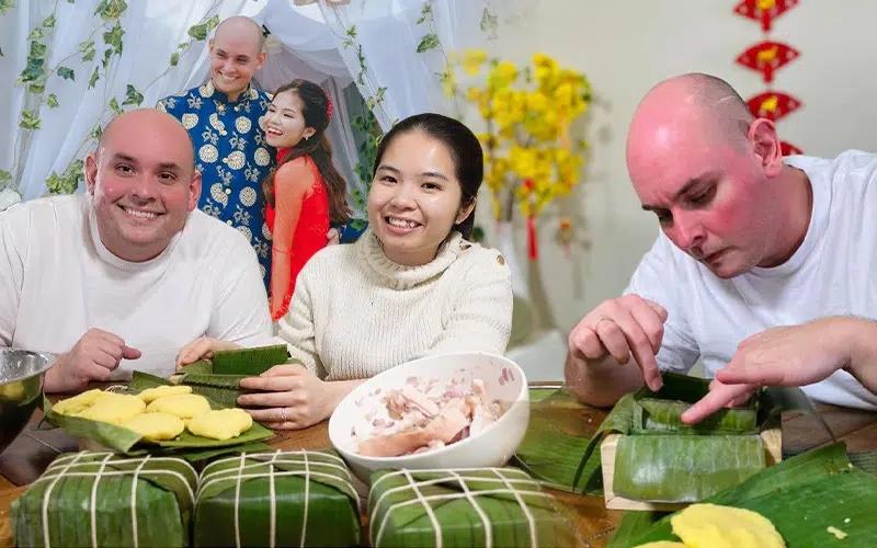 Cặp đôi vợ Việt chồng Mỹ đón Tết đặc biệt nơi xứ người: Chồng ngoại quốc tự tay gói bánh chưng-2