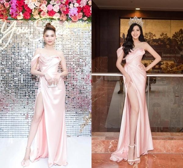 Đỗ Thị Hà, Ngọc Trinh đều là những mỹ nhân vô cùng quyến rũ, xinh đẹp. Cả hai cùng đụng độ cực "gắt" với chiếc váy tông pastel của NTK Lê Thanh Hòa. Thiết kế váy xẻ cao giúp Đỗ Thị Hà khoe đôi chân dài miên man. Hoa hậu Việt Nam 2020 còn gây ấn tượng khi đội chiếc vương miện tỷ đồng cực kỳ đắt giá nhằm thêm phần nổi bật. Ngọc Trinh cũng chẳng hề kém cạnh với kiểu tóc được đầu tư độc đáo, trang trí đá quý.