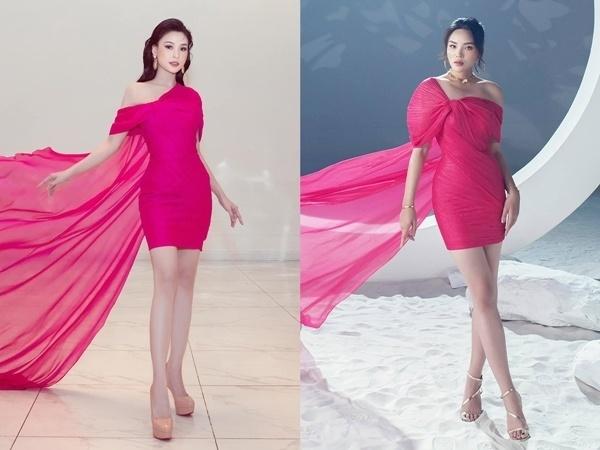 Cùng lựa chọn bộ đầm hồng ngắn, tà sau bay bổng, cả Sam và Kỳ Duyên đều toát lên vẻ đẹp sang chảnh, thần thái. Thiết kế lệch vai ôm sát đường cong giúp 2 người đẹp này khoe được thân hình nuột nà, vóc dáng chuẩn. Dù mỗi người có một cách kết hợp phụ kiện khác nhau nhưng tựu chung cả hai đều lựa chọn rất tinh tế, thông minh.