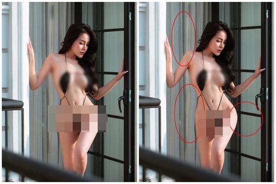 Ngân 98 khoe da thịt với áo tắm tí hon nhưng bị bóc photoshop lố