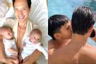 Gia đình Hà Hồ - Kim Lý đi biển, ảnh Subeo thơm má bố dượng gây sốt