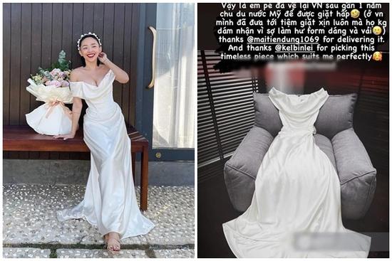 Tóc Tiên kì công gửi sang Mỹ giặt hấp váy cưới 140 triệu để mặc lại trong ngày kỉ niệm