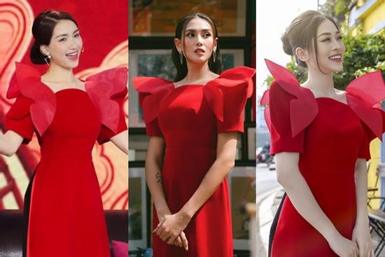 Loạt mỹ nhân Việt 'đụng hàng khét lẹt' mẫu áo dài đỏ tươi dịp Tết vừa qua