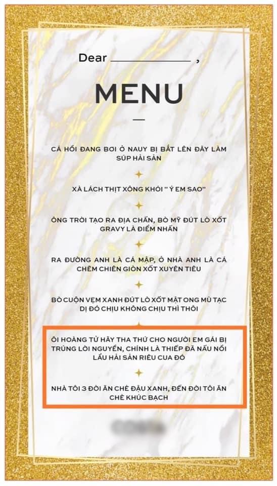 Thực đơn đám cưới đu trends được dân tình rầm rộ truyền tay-4