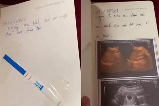 Xúc động nội dung trang nhật ký kèm que thử thai và hình ảnh siêu âm em bé