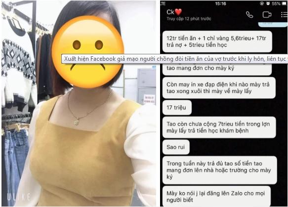 Xuất hiện Facebook giả người chồng đòi tiền ăn của vợ trước khi ly hôn-1