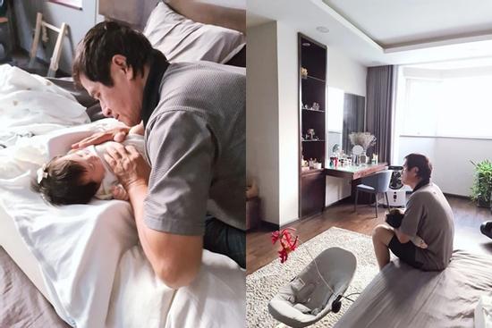 Đông Nhi lần đầu khoe ảnh ông ngoại chăm cô con gái nhỏ Winnie