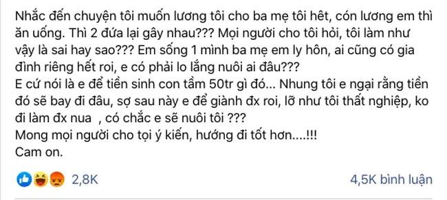 Chồng đòi cả nhà tiêu xài bằng tiền lương của vợ, lương mình biếu hết bố mẹ đẻ vì 1 lý do-1