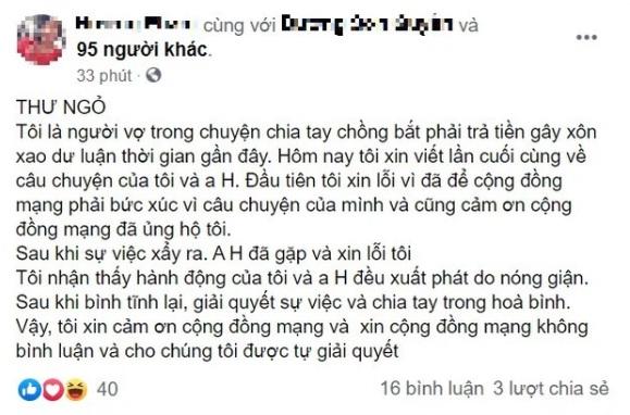Vụ vợ tố bị đòi 42 triệu trước khi ly hôn: Người chồng đã xin lỗi-1
