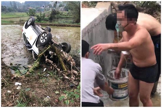 Xe cấp cứu lật ngửa, bệnh nhân đeo bình oxy lổm ngổm bò ra